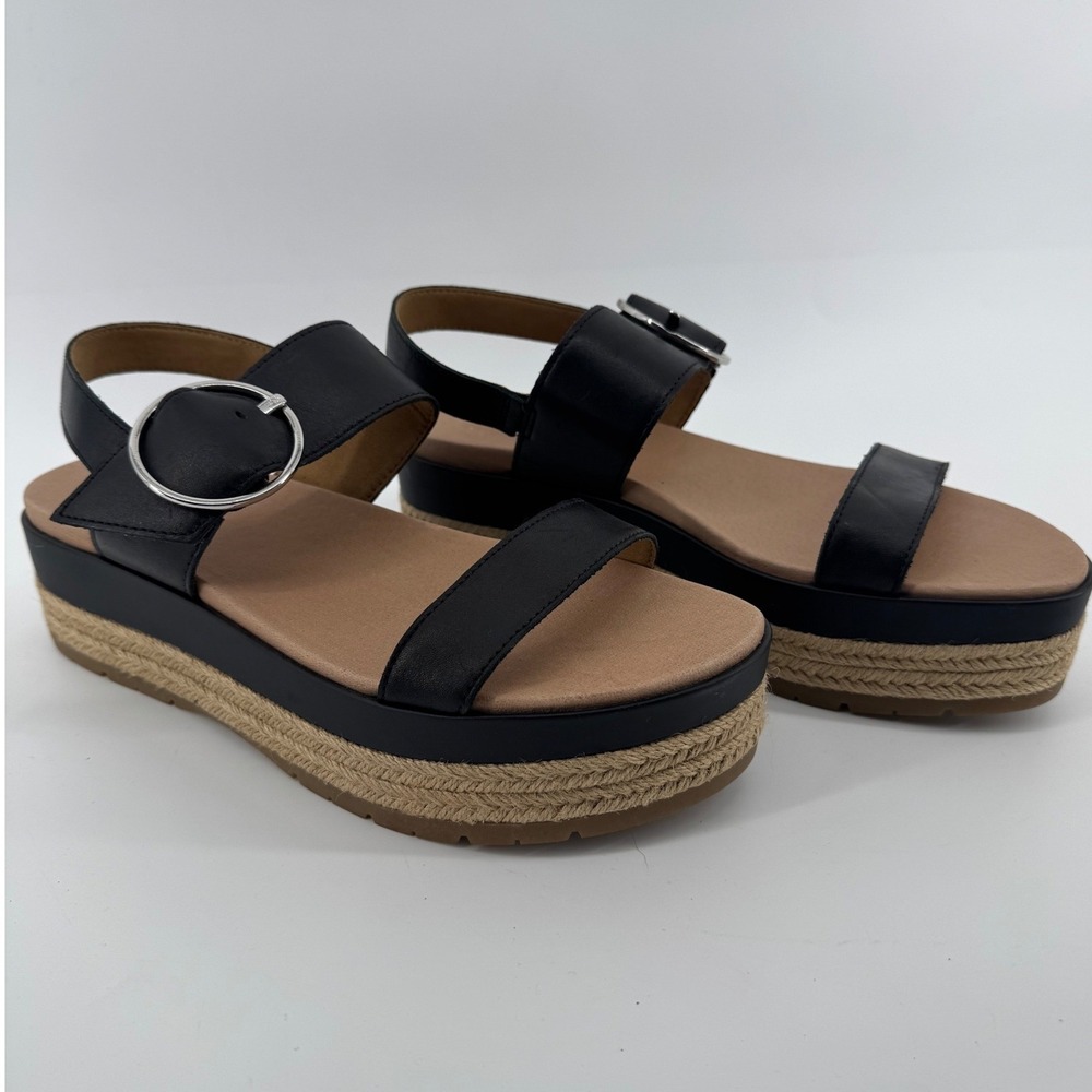 UGG April Platform Sandals Womens 12 Black‎ Leather Espadrille Buckle